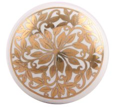 Golden Ornamental Flower Flat Ceramic Cabinet Knob